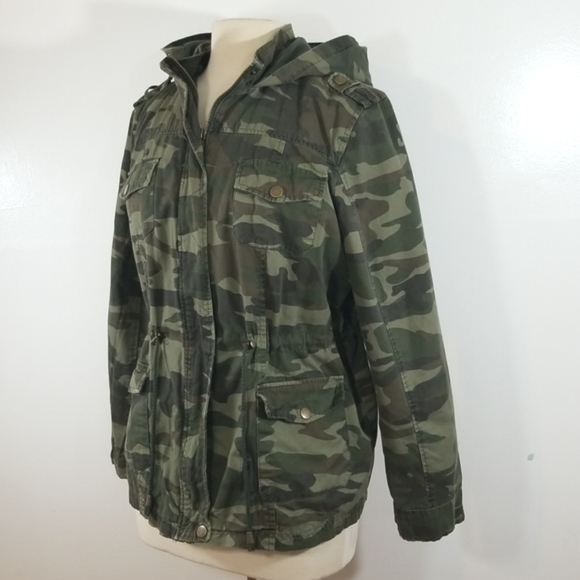 Outer Edge Camo Hooded Zip Front Green Utility Jacket size Large - Picture 5 of 12